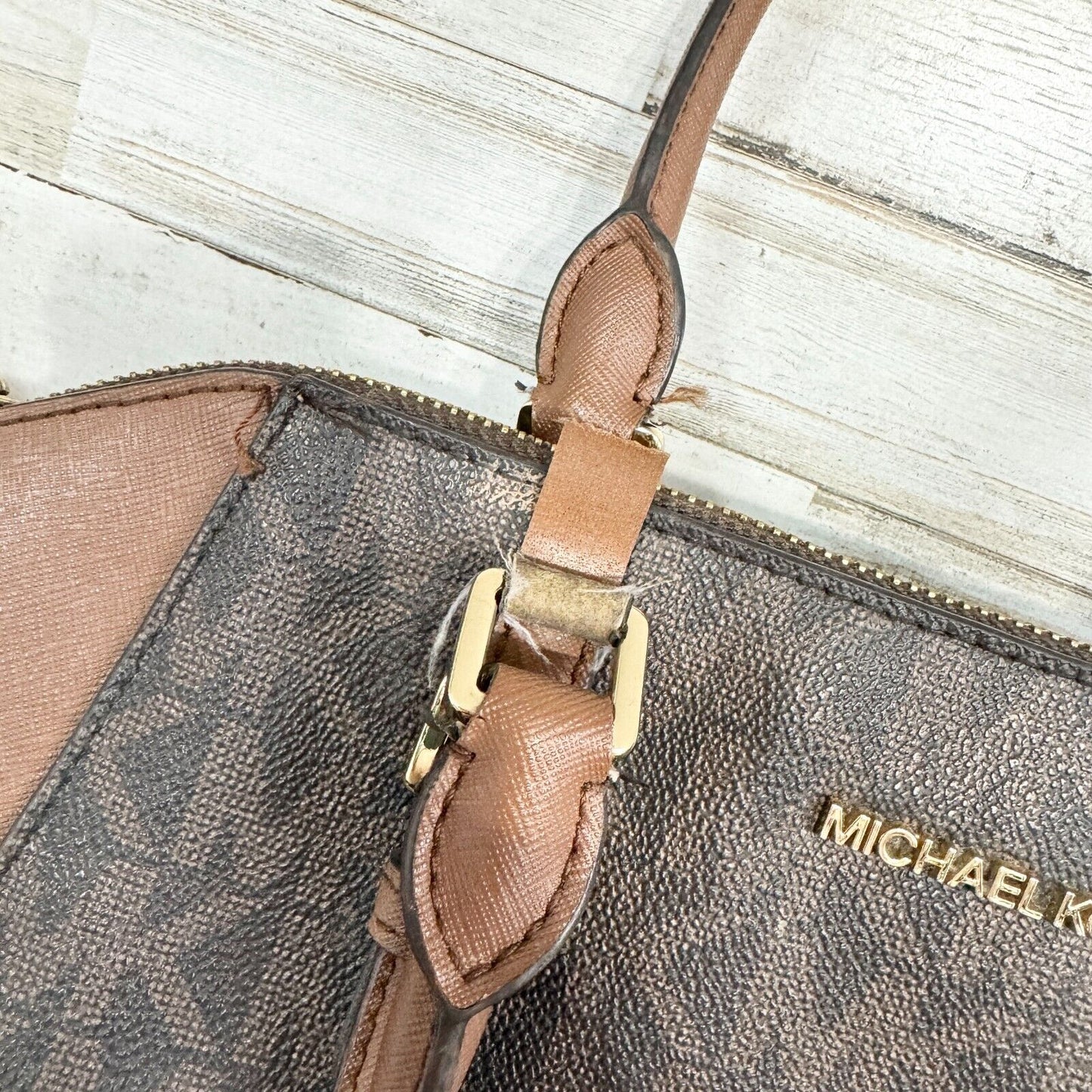 MICHAEL KORS Women Crossbody/ Handbag Logo Printed Brown Leather Handled