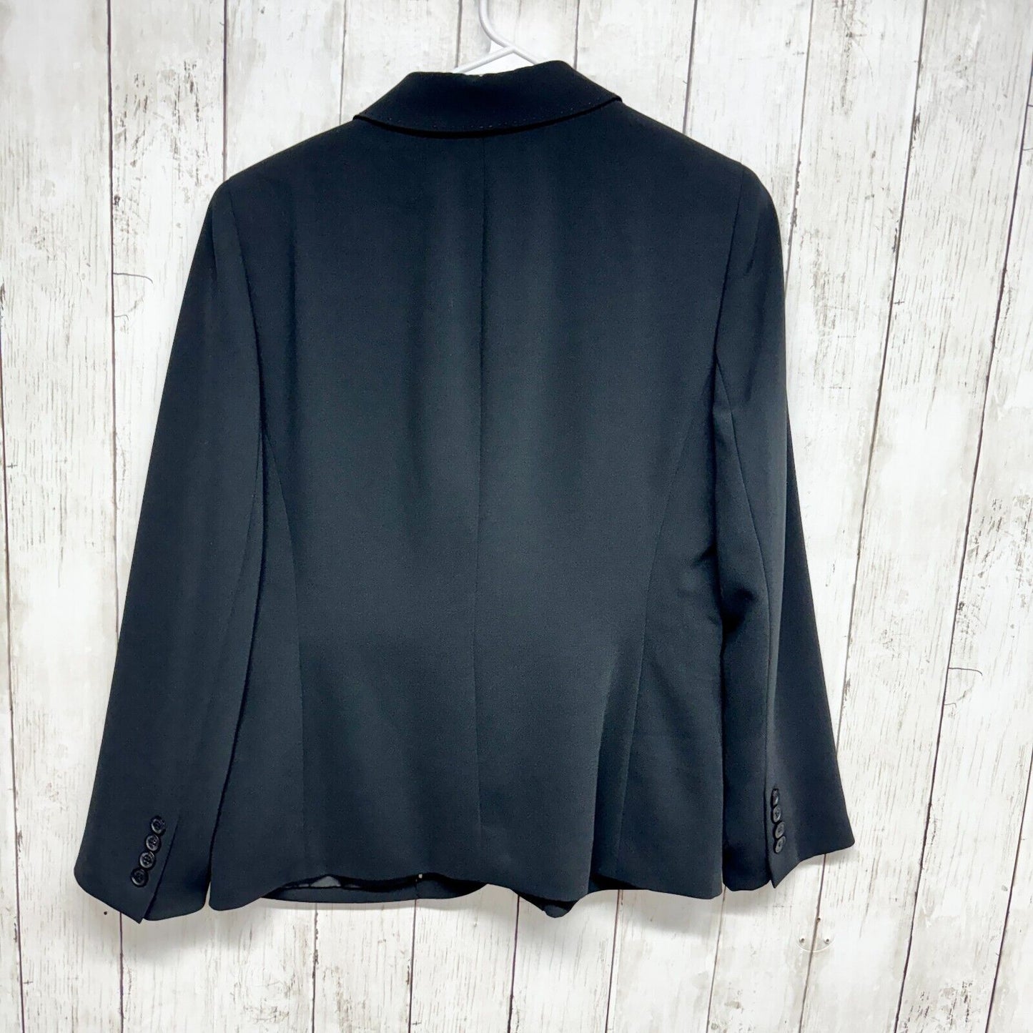 Anne Klein Blazer Jacket Womens 8P Black Pinstriped Platinum Wool Stretch Suit