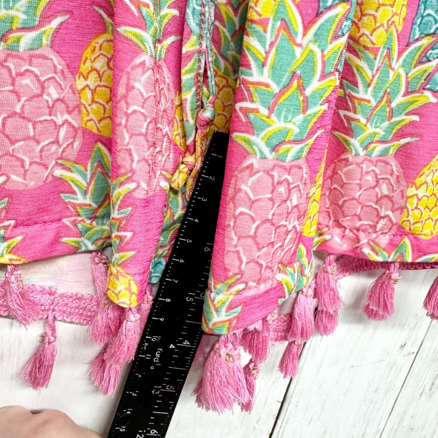 Simply Southern Shorts Women S/M Pink Pinneapple Pattern Elastic Waist Tassels