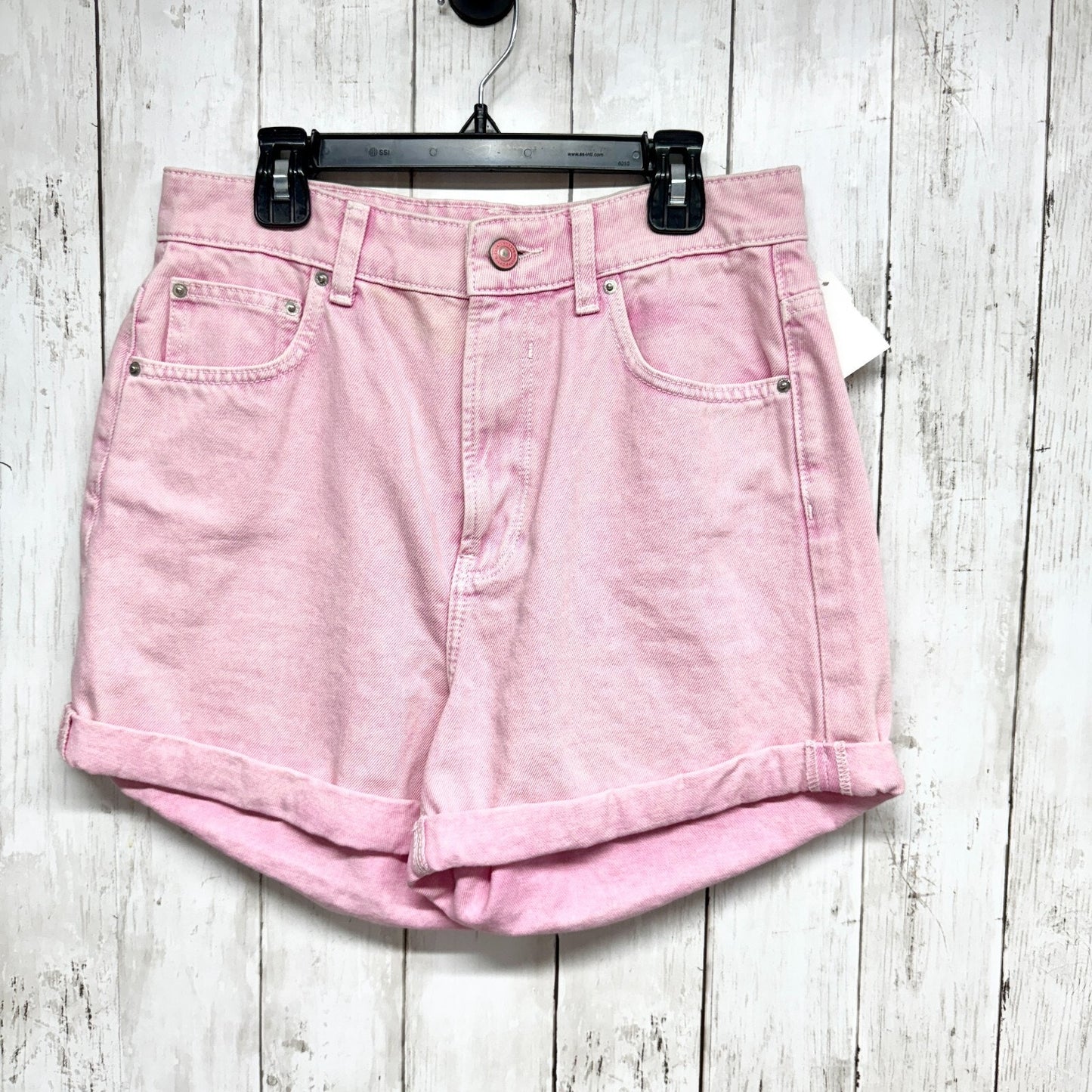 Denim Shorts Women Size 6 Pink High Rise Midi Cuffed Hem Zip Fly 5-Pocket Summer