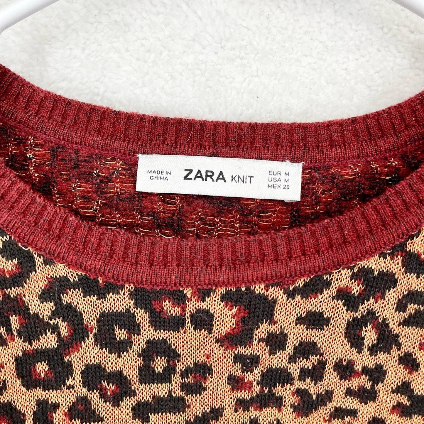 ZARA Sweater Women Size Medium Knit Bronze Animal Printed Crewneck Metallic