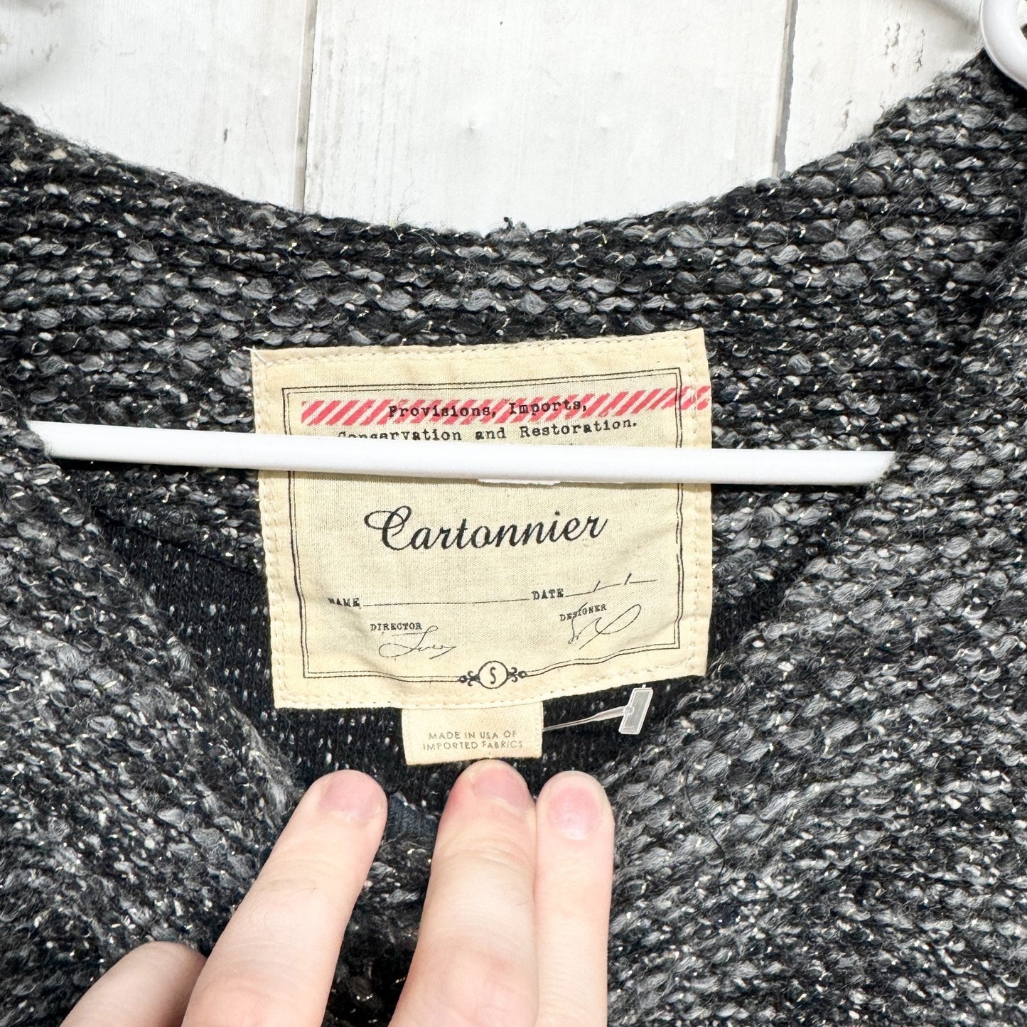 Cartonnier Jacket Women Size Small Black Gray Lurex Knit Tweed Sweater Blazer