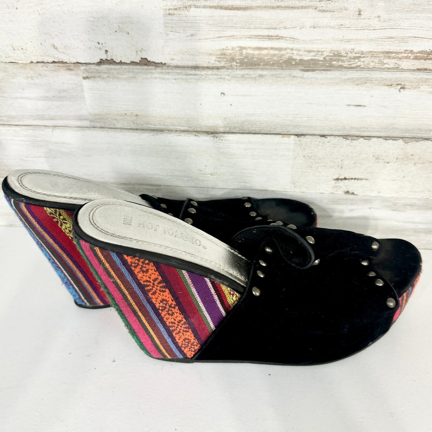 Hot Topic Y2K Wedge Shoes Women's Black Canvas Peep Toe Slip On Size 10