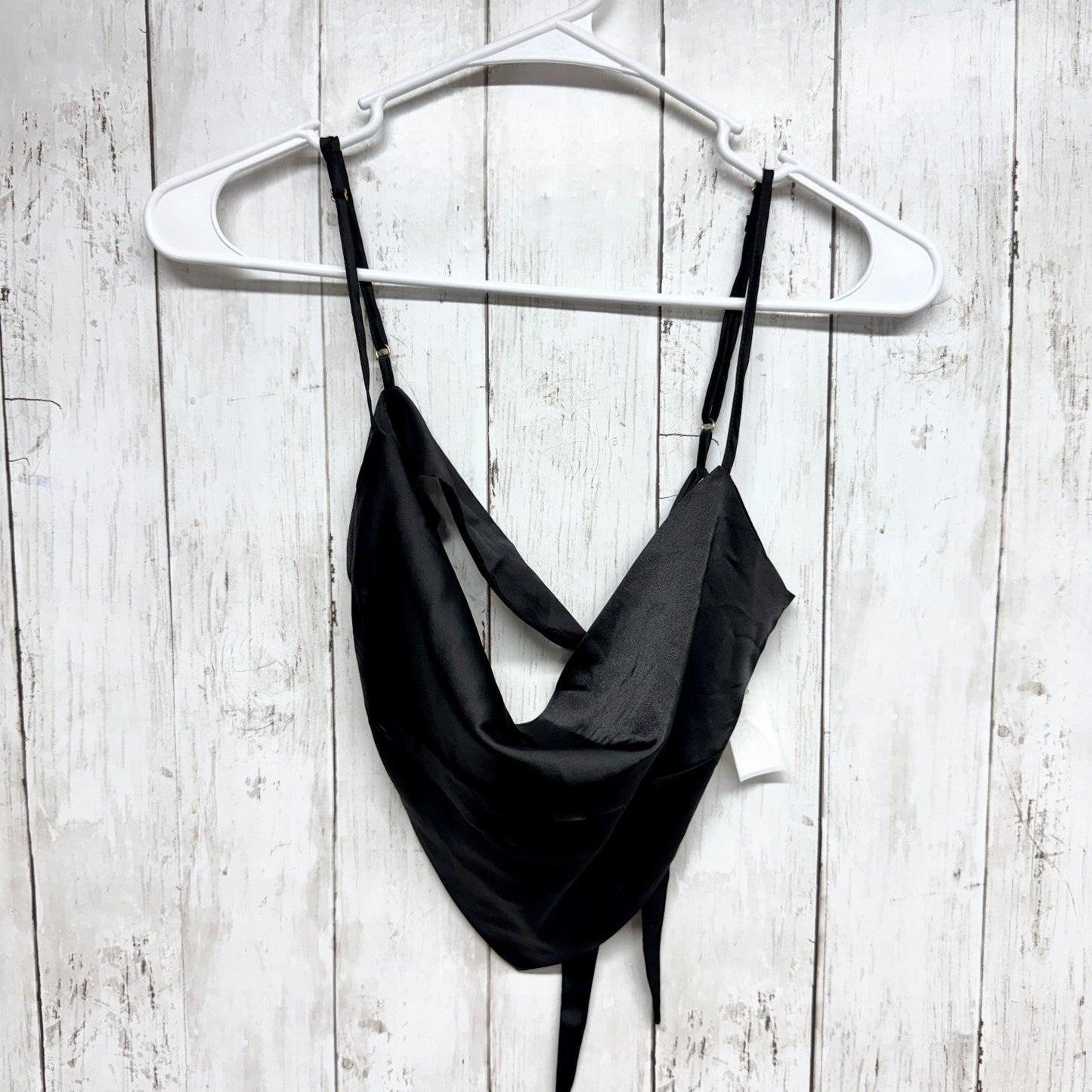 Danielle Bernstein Blouse Women Size Small Black Satin Tie Sleeveless Crop Tank