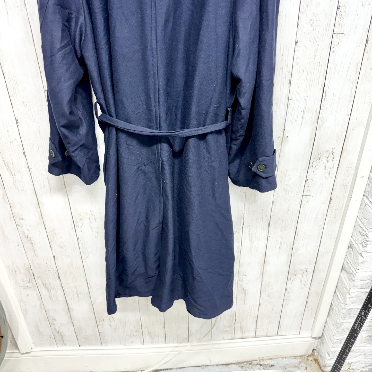 Vintage Reporter Coat Large Navy Collared Button Belted Split Back Long Peacoat