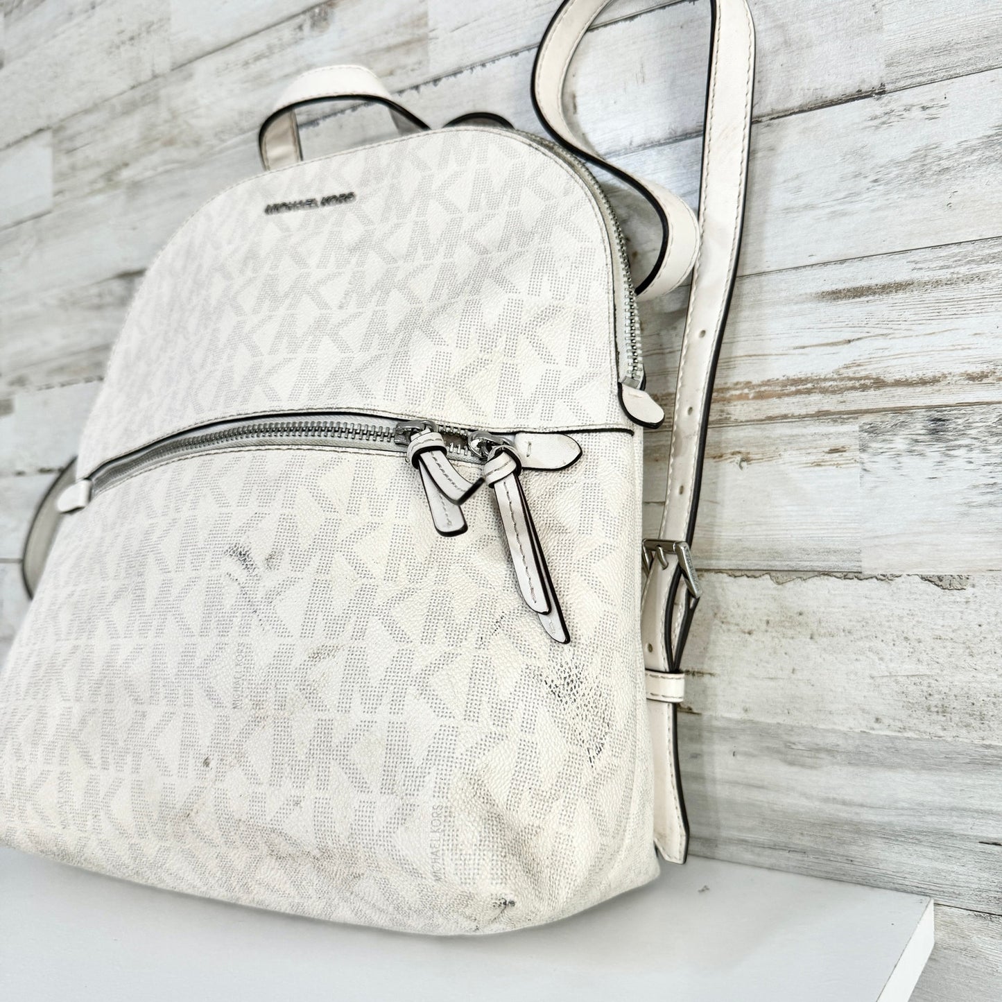 MICHAEL KORS Dallas Medium Slim BACKPACK MK Signature Soft Sky White Authentic