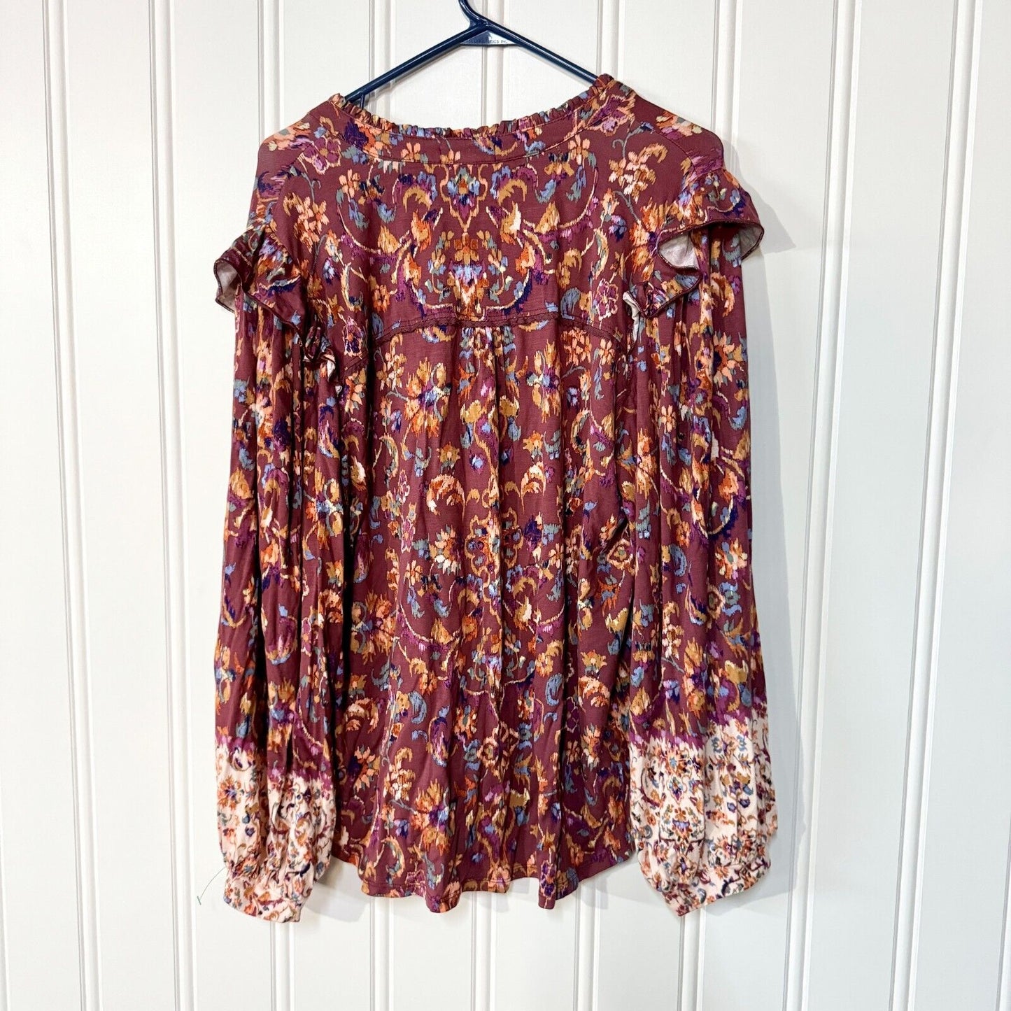 Democracy Top Woman XL Purple/Multicolor Jersey Long Sleeve Popover Ruffle