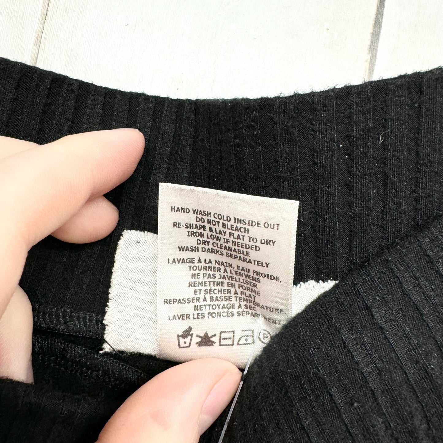 Cale Pants Women Size Small Black Flare Leggings Rib Knit Stretchy Elastic Waist