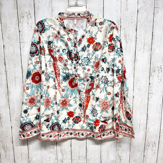 Boutique Shirt Women Size XXL White Floral Print Button Front Long Sleeve Blouse