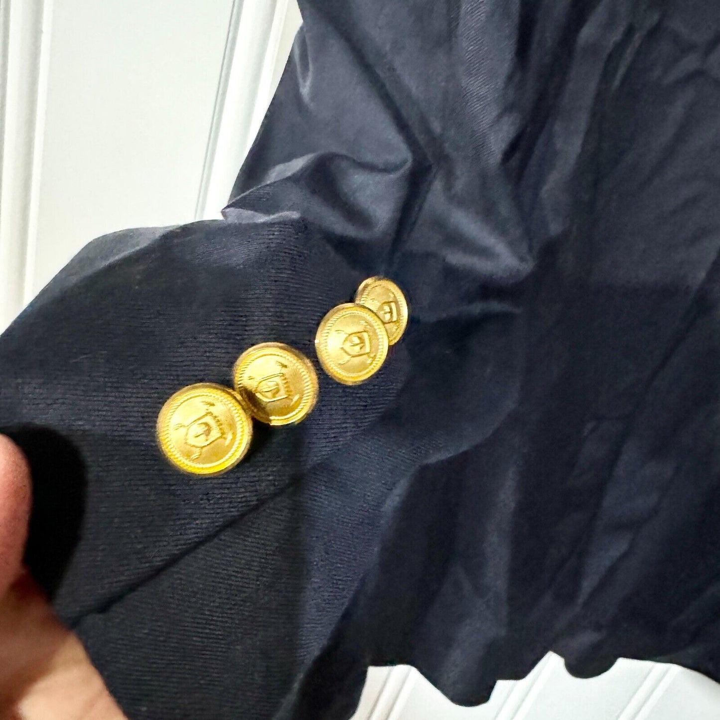 Lauren by Ralph Lauren Suit Jacket 100% Wool Navy Blue Gold Button Size 40S