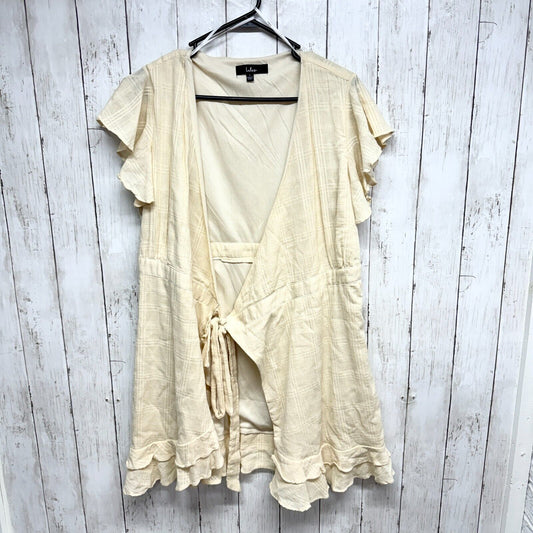 LULUS Dress Women Sz L Bloom Into Bliss Cream Ruffled Wrap Yellow Ivory Summer