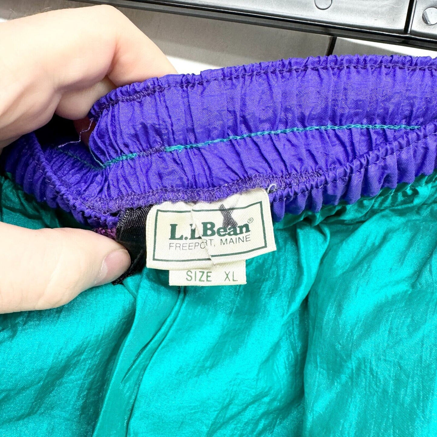 Vtg L.L. Bean Kids X Retro Drawstring Run Nylon Multicolored Track Pants 90s