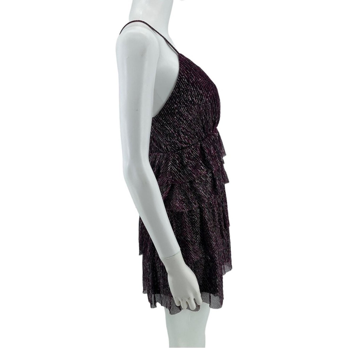 Lulus Dress Women Size Small Glowing Gorgeous Mini Magenta Metallic Tiered NWT