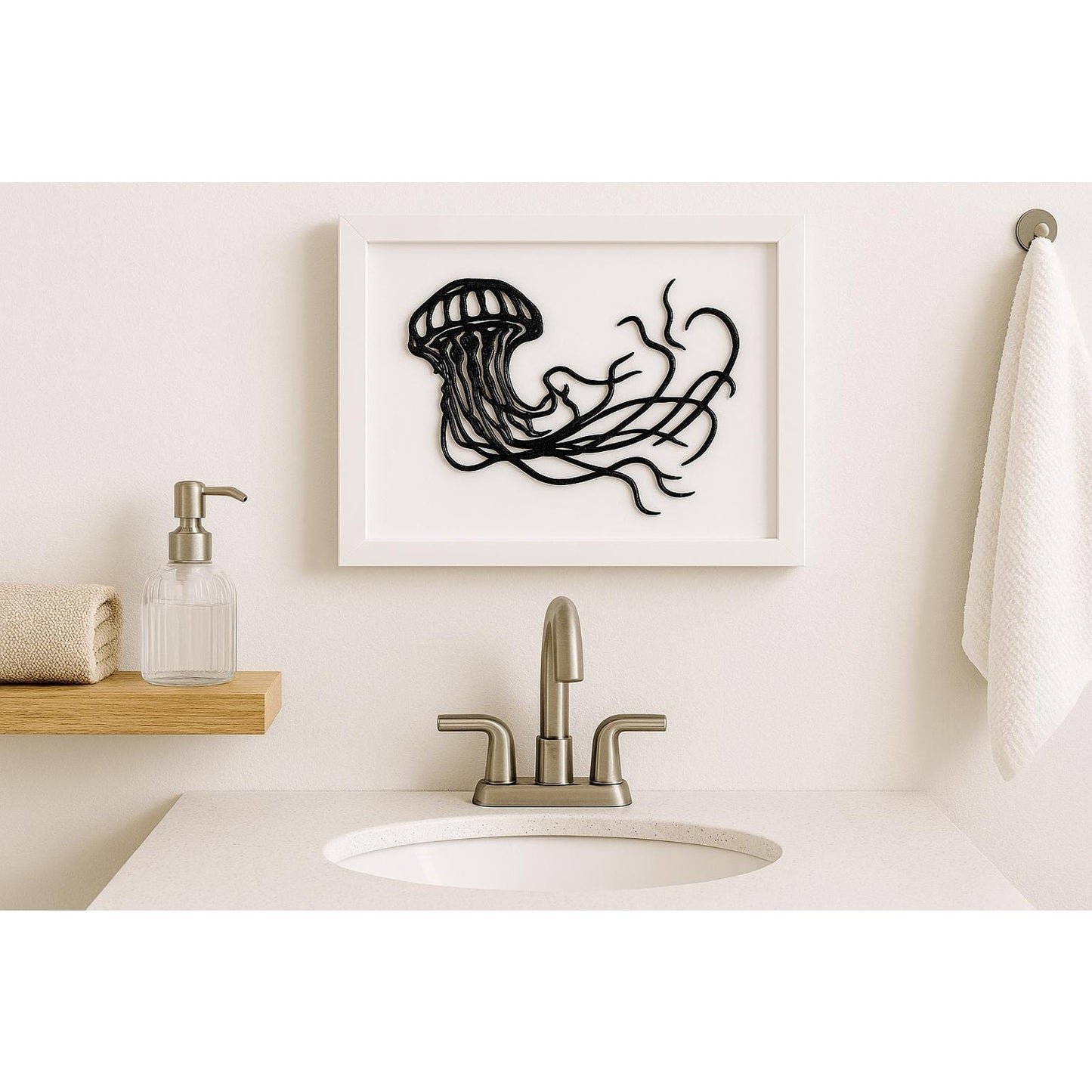 3D Printed Jellyfish Wall Art – Intricate Black Design– Modern Ocean Decor for Bathroom or Living Room