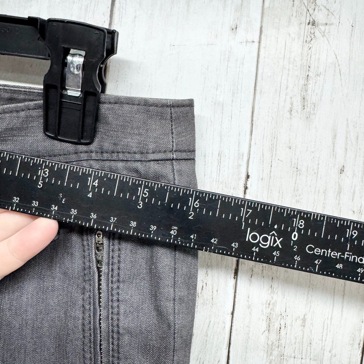 Theory Pants Women Size 6 Slim Split Straight Mid Jeans Washed Gray Zip Pockets
