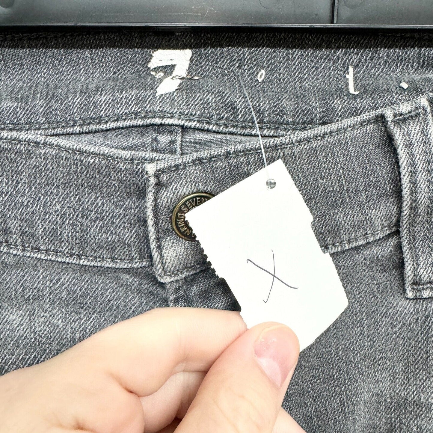 7 For All Mankind Mid Rise Grey Washed Straight Leg Jeans Size 33/14