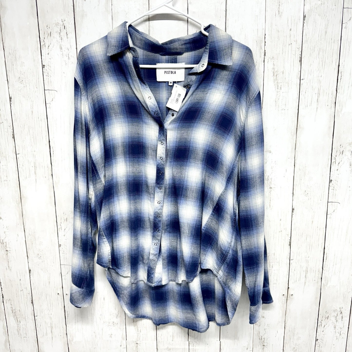 Pistola Sienna Button Up M Nirvana Plaid Flannel Snap Front Shirt Blue White