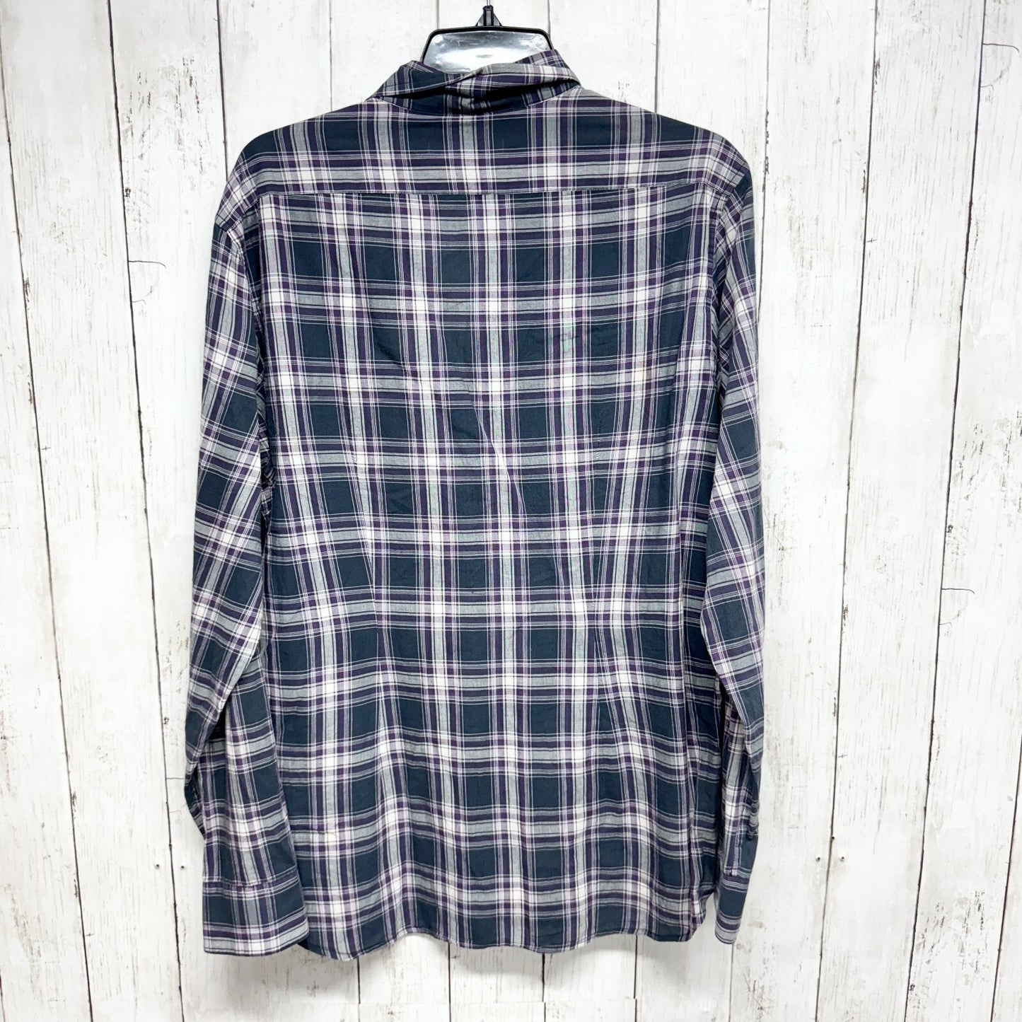 John Varvatos Shirt Men Medium Blue Plaid Button Up Long Sleeve Cotton Star USA