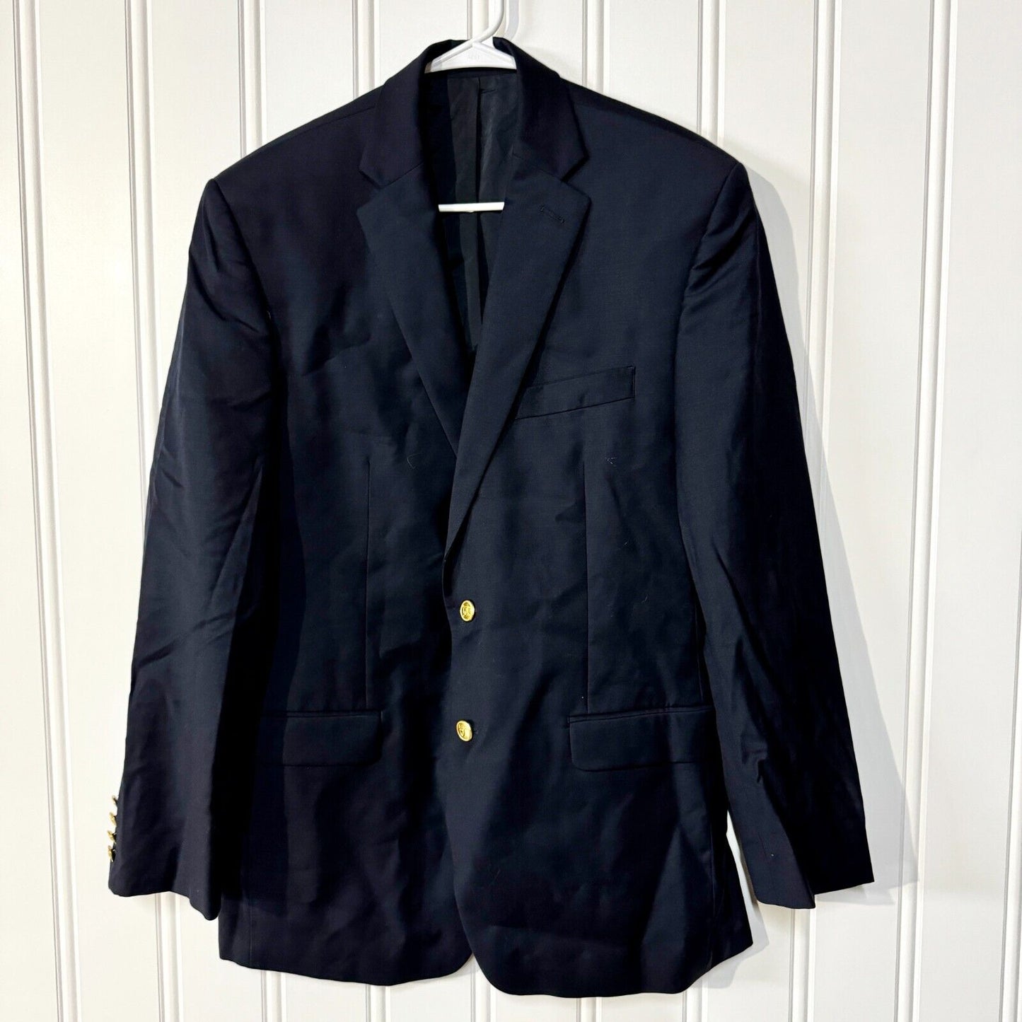 Lauren by Ralph Lauren Suit Jacket 100% Wool Navy Blue Gold Button Size 40S