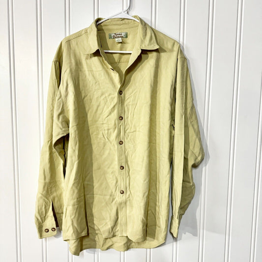 TOMMY BAHAMA Button Down Mens Size M Green 100% Silk Long Sleeve Green/ Yellow