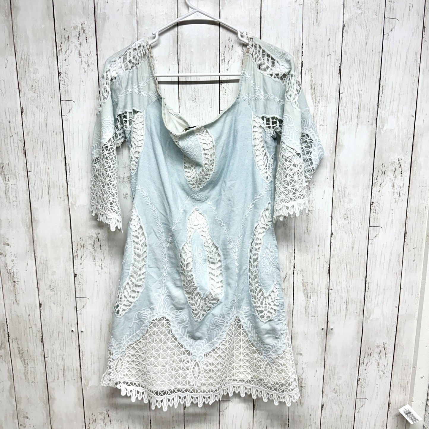 LUCYPARIS Dress Women Size S Blue & White Laced Short Sleeve Mini Spring Summer