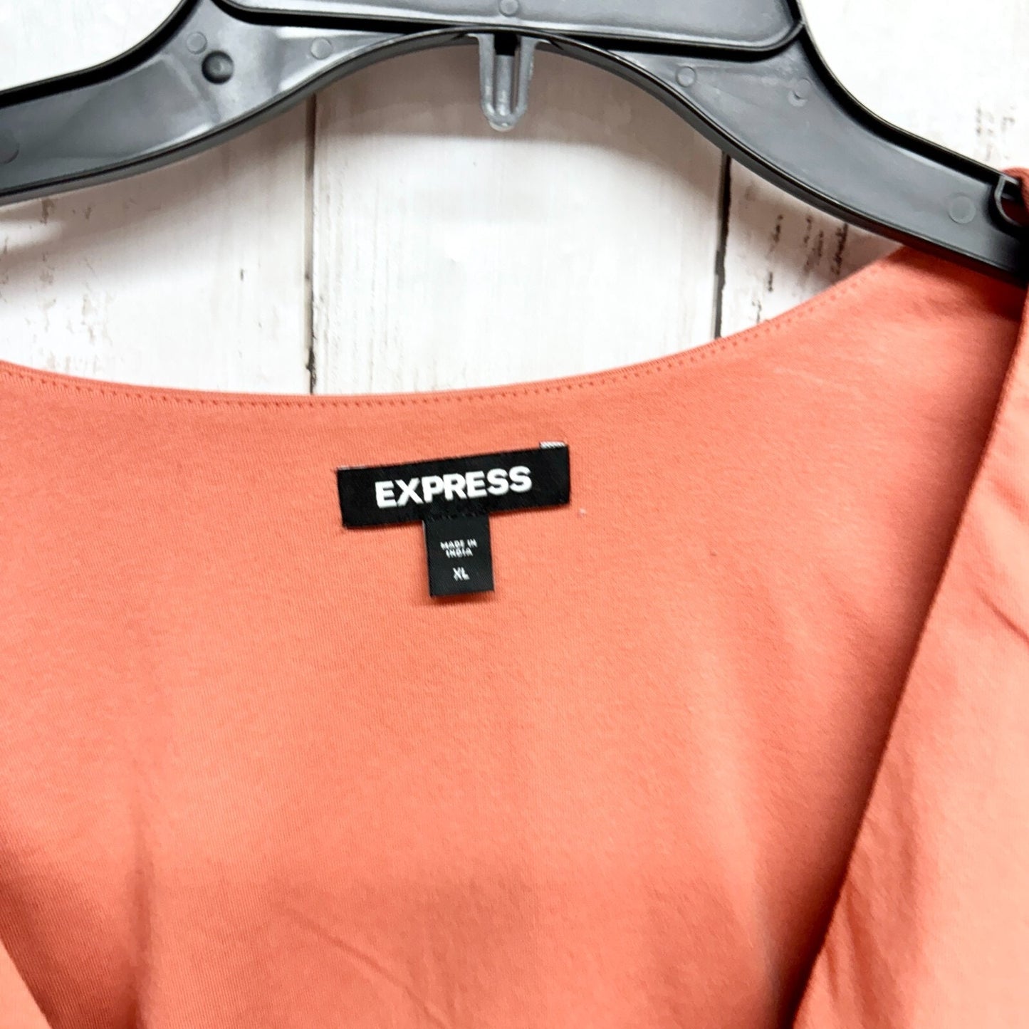 Express Top Women Sz XL Apricot Orange V Neck Flutter Sleeve Wrap Peplum