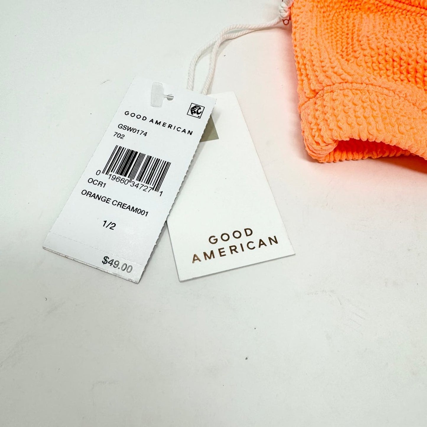 Good American Women Orange Cream Crinkle Basic Bandeau Bikini Top Size 1/2 S/M