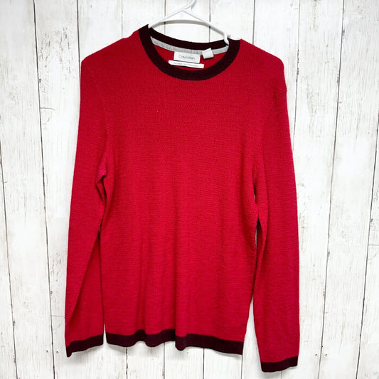 CALVIN KLEIN Sweater Men Size M Crewneck Red Long Sleeve Tight Knit Straight Hem
