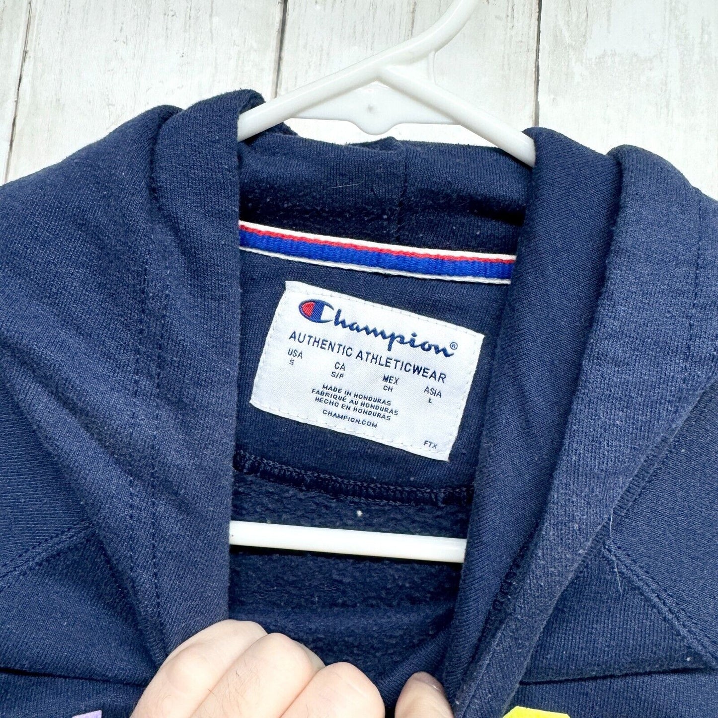 CHAMPION Hoodie Women Size Small Blue Open Pocket Cotton Logo Pastel Casual Fit