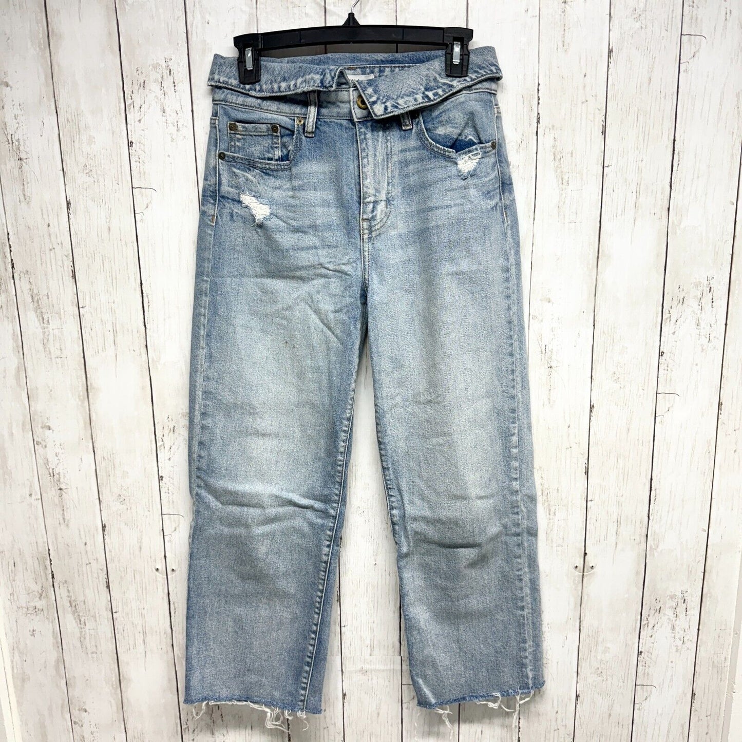 PISTOLA Jeans Women Size 27 Distressed Wide Leg Cotton High Waisted Rolled Hem