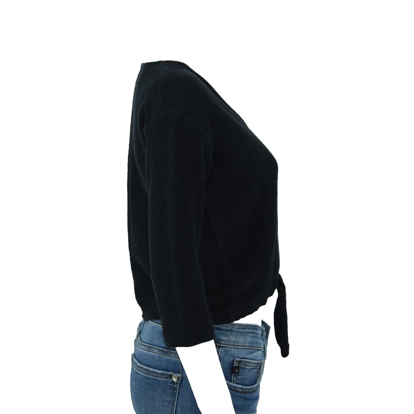Madewell Tied Front Cropped Knit Black Long Sleeve Sweater Size Small