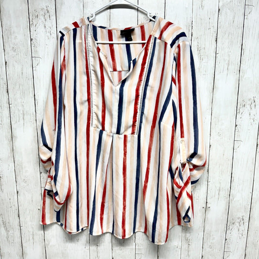 Lane Bryant Blouse Womens 22/24 Multicolor Striped Roll Tab Sleeve Lightweight