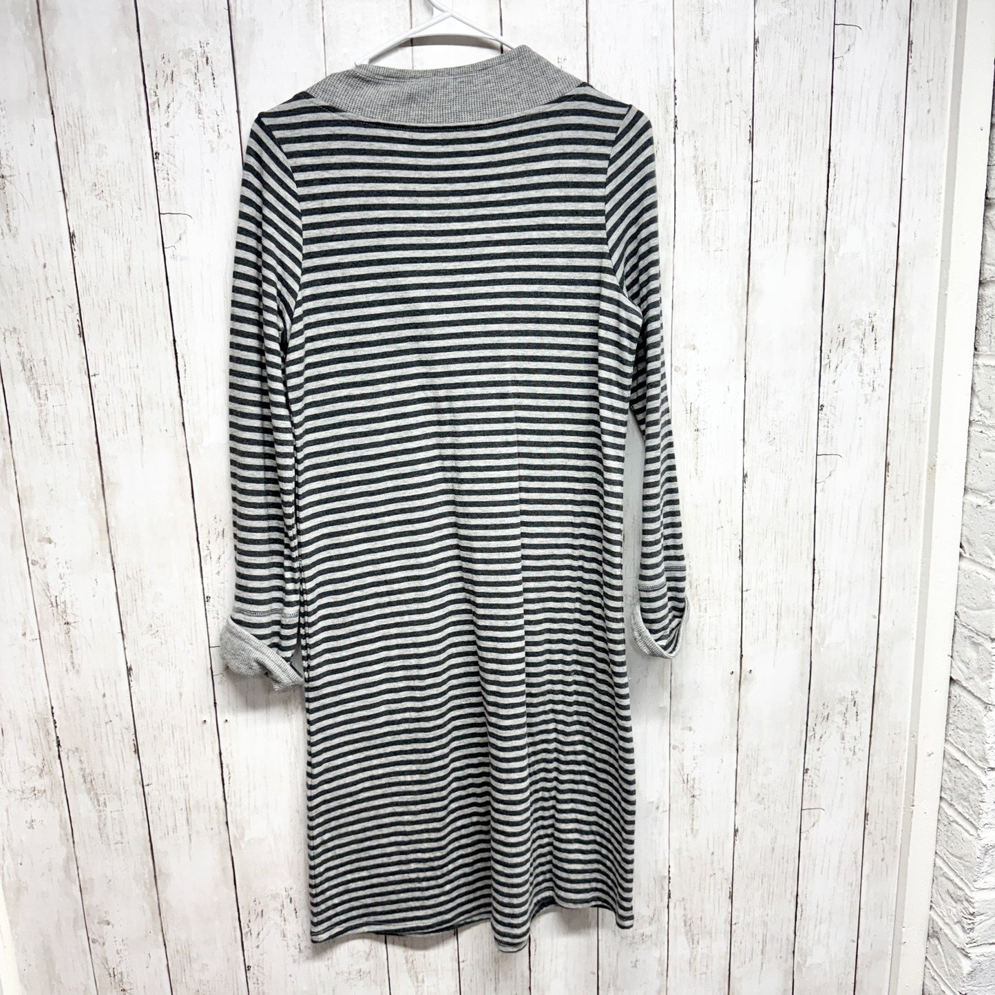Soft Surroundings Dress Women Size XS Gray Black Stripe V-Neck Long Sleeve Midi