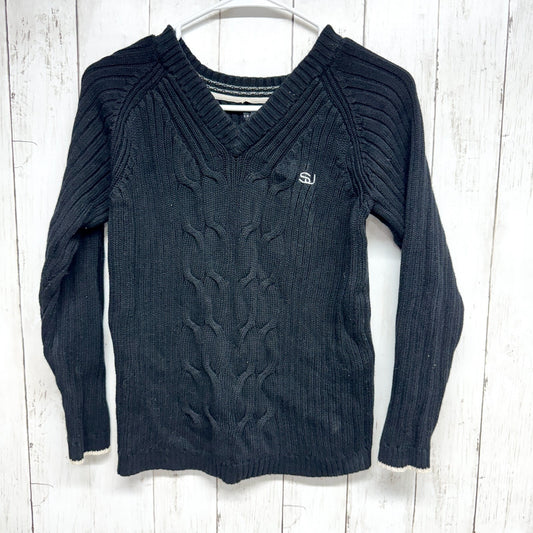 Sean John Top Women Size S(8) V-neck Cable Knit Sweater Cotton Black Embroidered