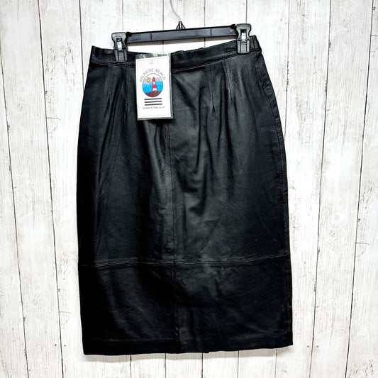 Vintage Atlantic Beach Skirt Women Medium Black Leather Midi Zip/Button Closure