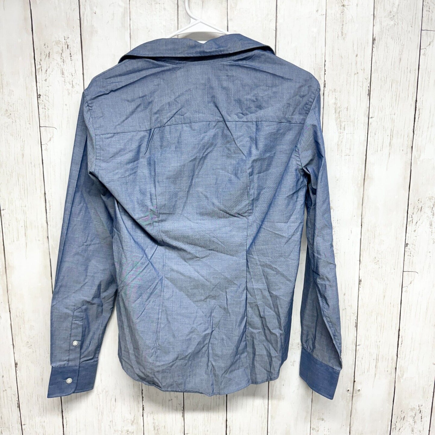 VAN HEUSEN Button Up Women Size S 4-6 Blue Long Sleeve Cotton Spread Collar