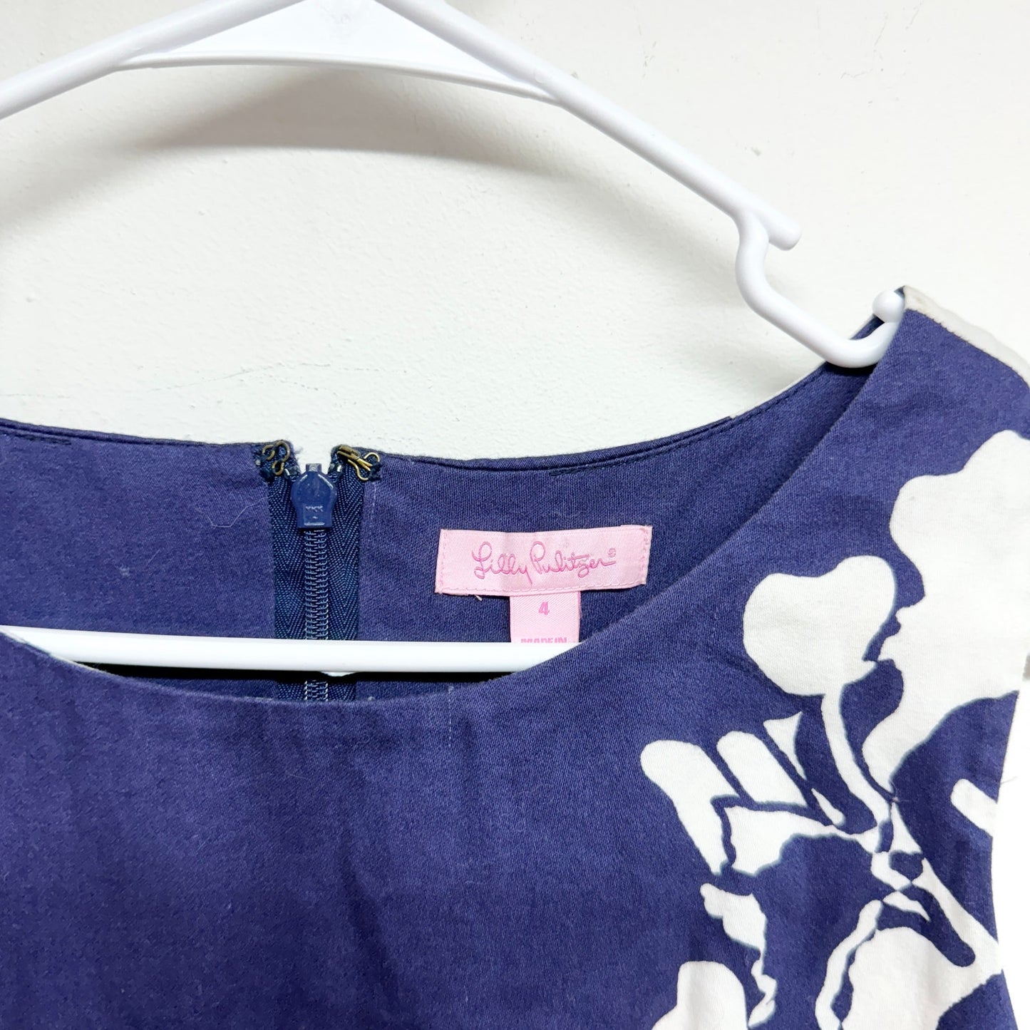 Lilly Pulitzer Women Blue & White Floral Mini Sleeveless Dress Size 4