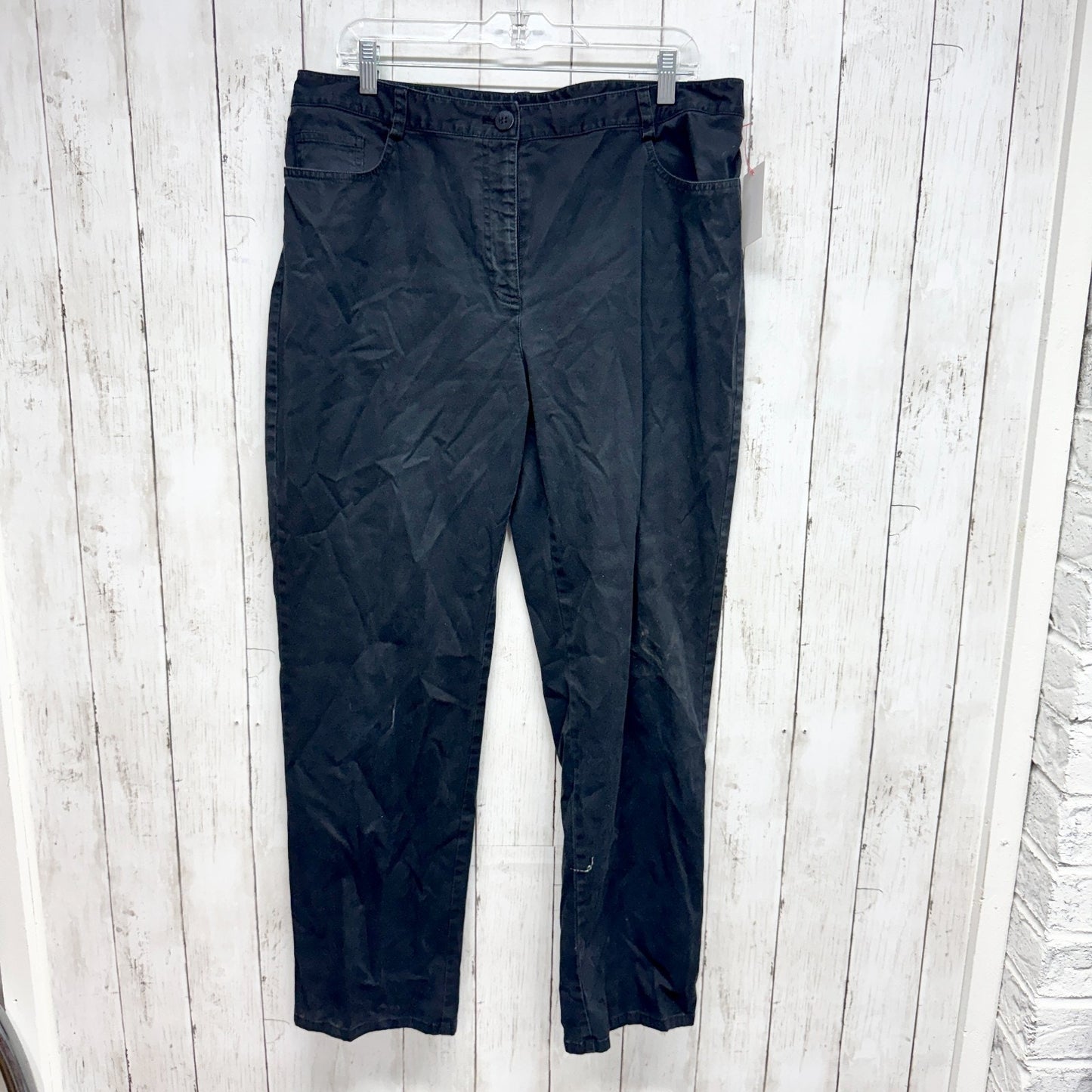 Anne Klein Pants Women Size 16 Black Stretch High Rise Straight Jeans Pockets
