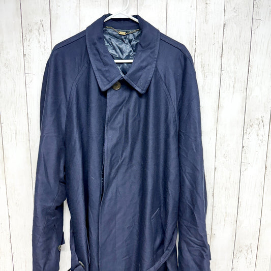Vintage Reporter Coat Large Navy Collared Button Belted Split Back Long Peacoat