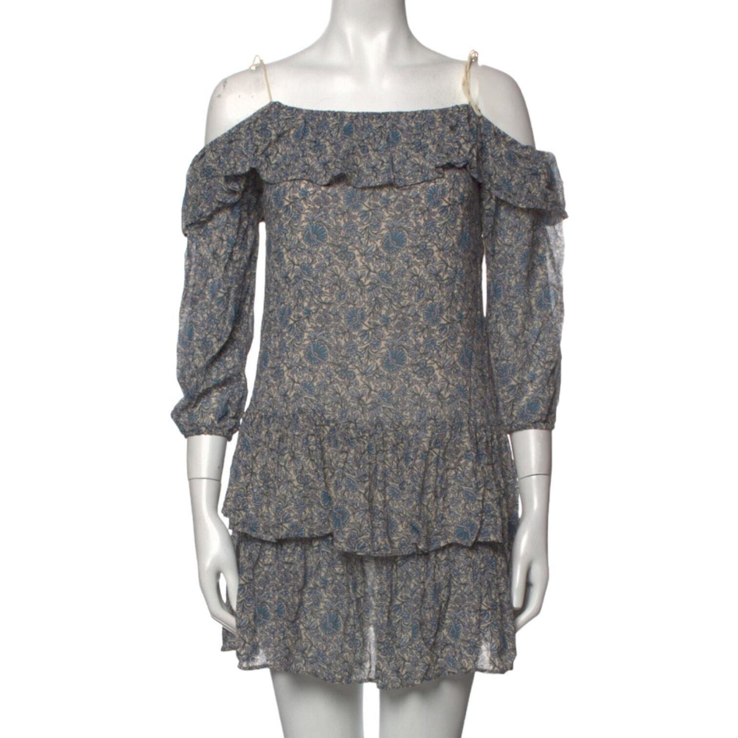 REBECCA MINKOFF Dress Women Size Medium Mini Blue Floral Dexter Cold Shoulder Ru