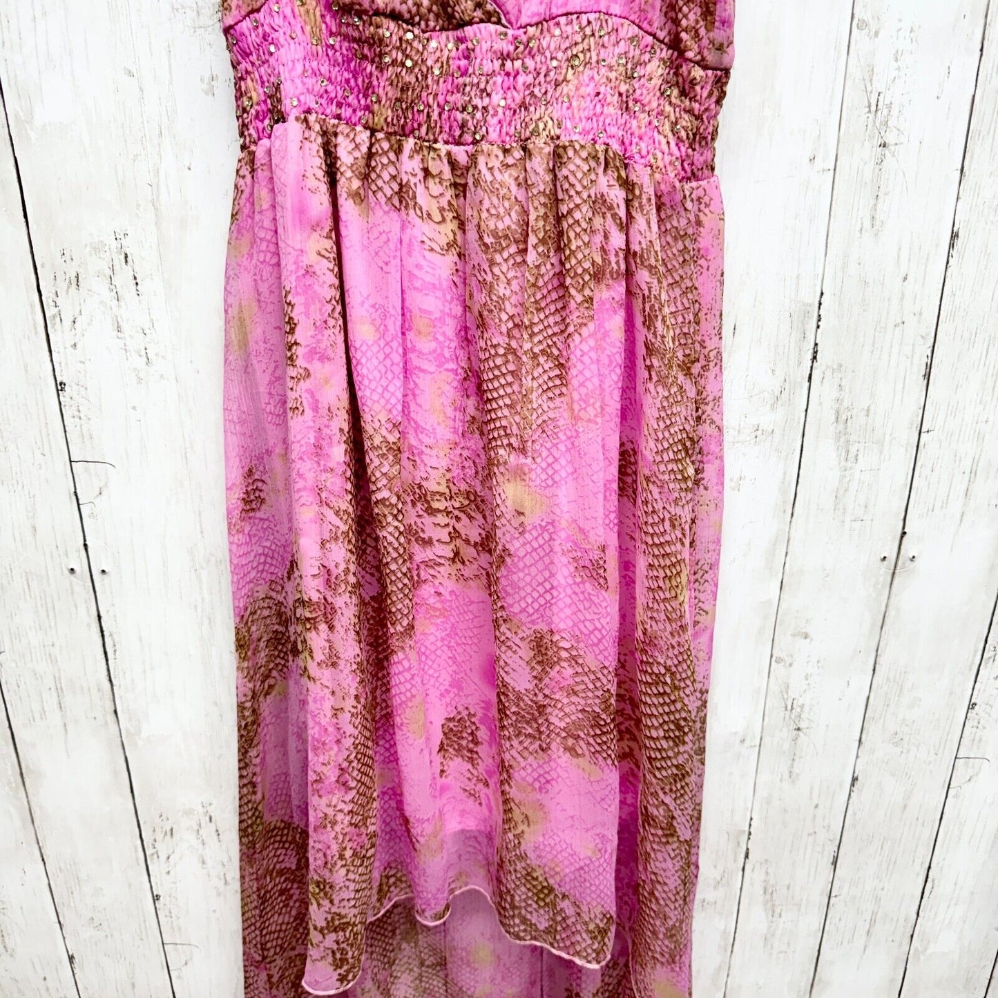 JESSICA TAYLOR Dress Women Size L Polyester Pink High Low Maxi Sleeveless Sheer