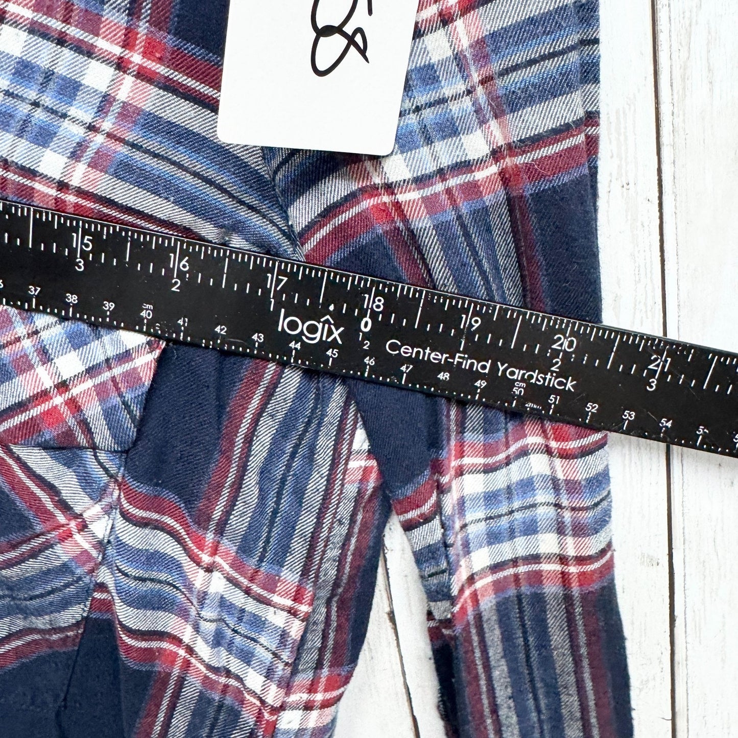 Zara Trafaluc Shirt Women Size Small Navy Plaid Collared Long Sleeve Button Down