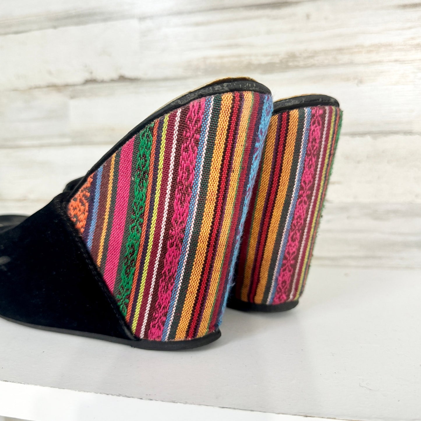Hot Topic Y2K Wedge Shoes Women's Black Canvas Peep Toe Slip On Size 10
