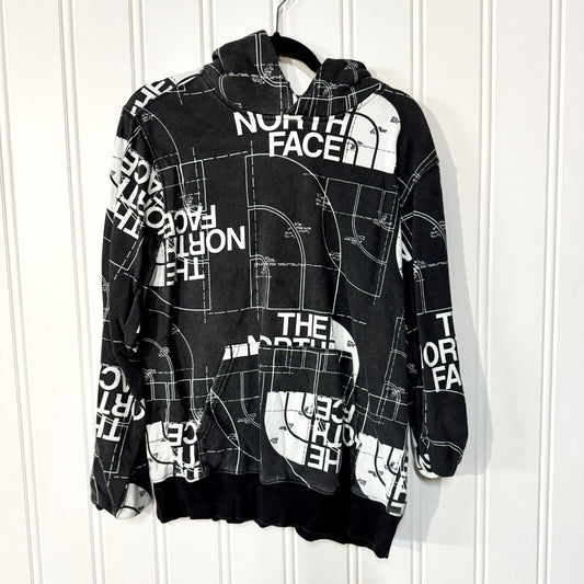 The North Face All Over Print Long Sleeve Crewneck Black Hoodie Size Small