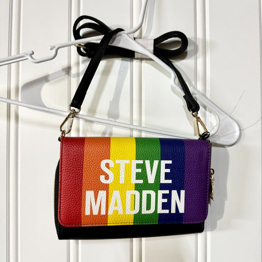 Steve Madden Rainbow Blaurie Logo Front Flap Crossbody Purse Women Handbag