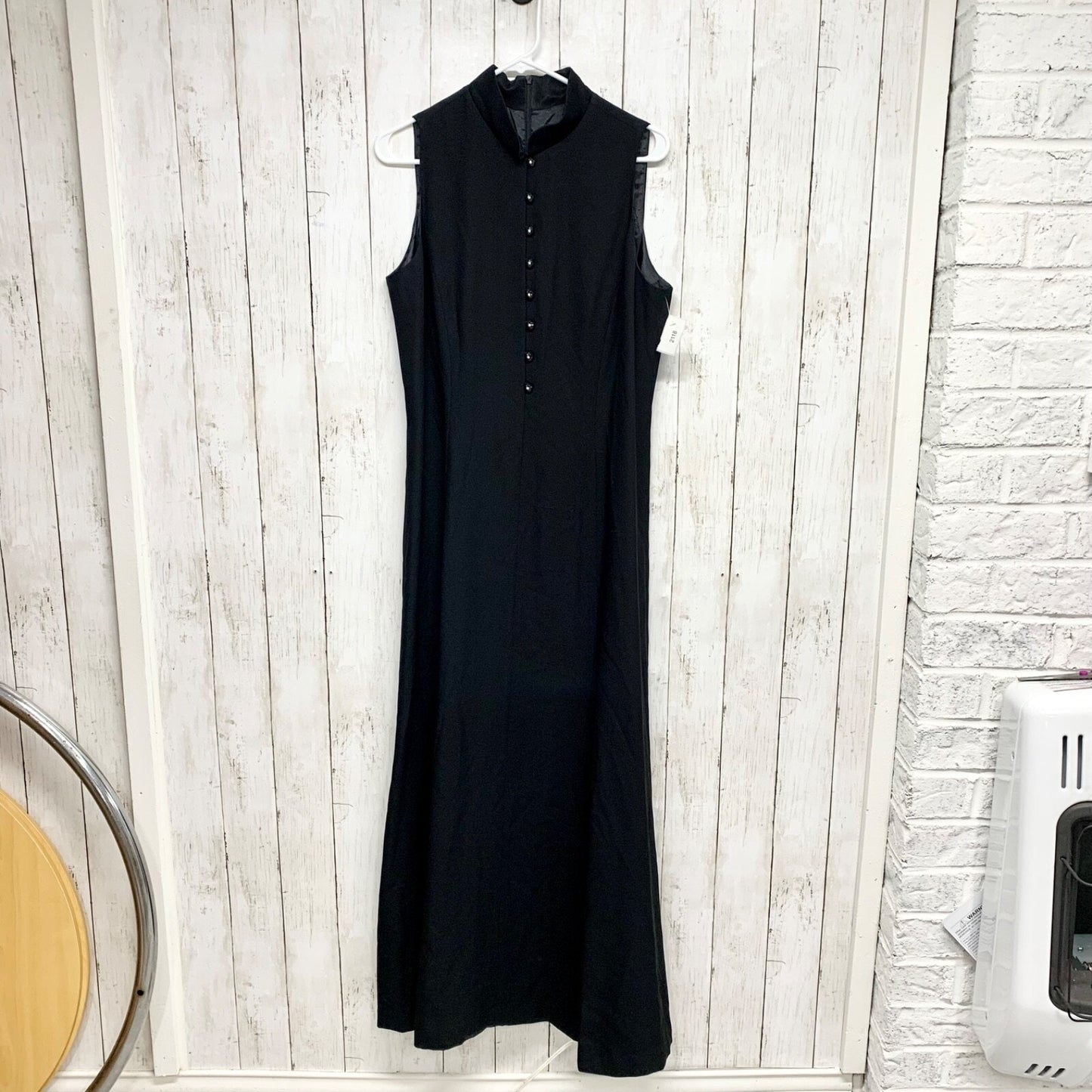 Evan-Picone Dress Women Size 12 Sleeve Button Front Maxi Black Business Casual