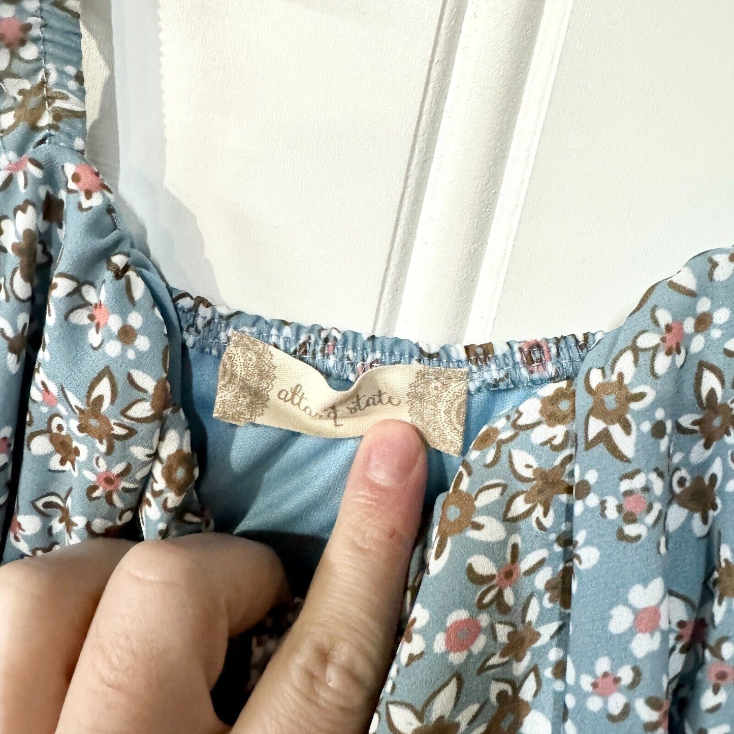 Altar'd State Dress Women Size L Mini Blue Summer Floral Stretch Fit NWT
