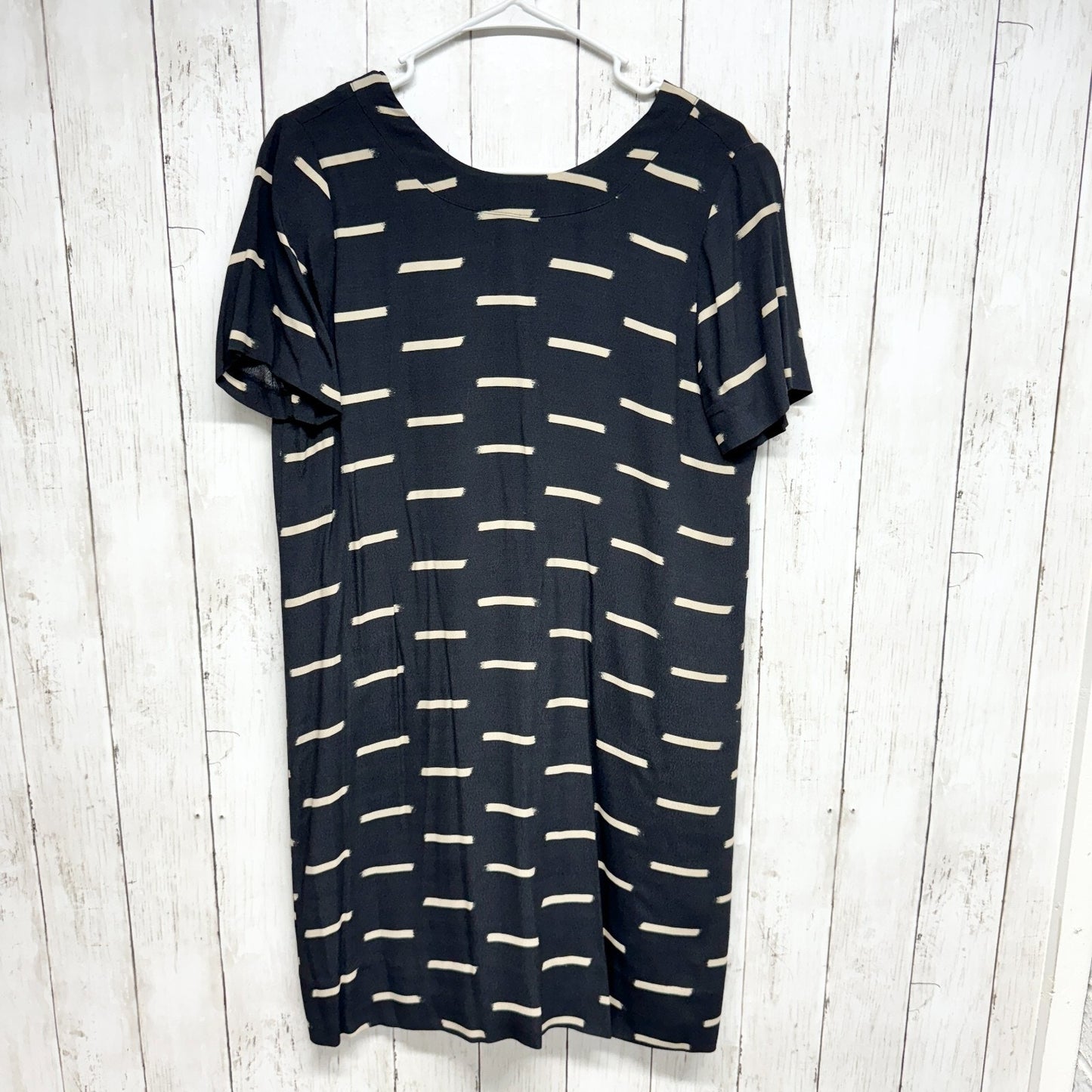 Madewell Dress Size 4 Navy Blue White Ikat Dash Short Sleeve Rear Zip Shift Mini