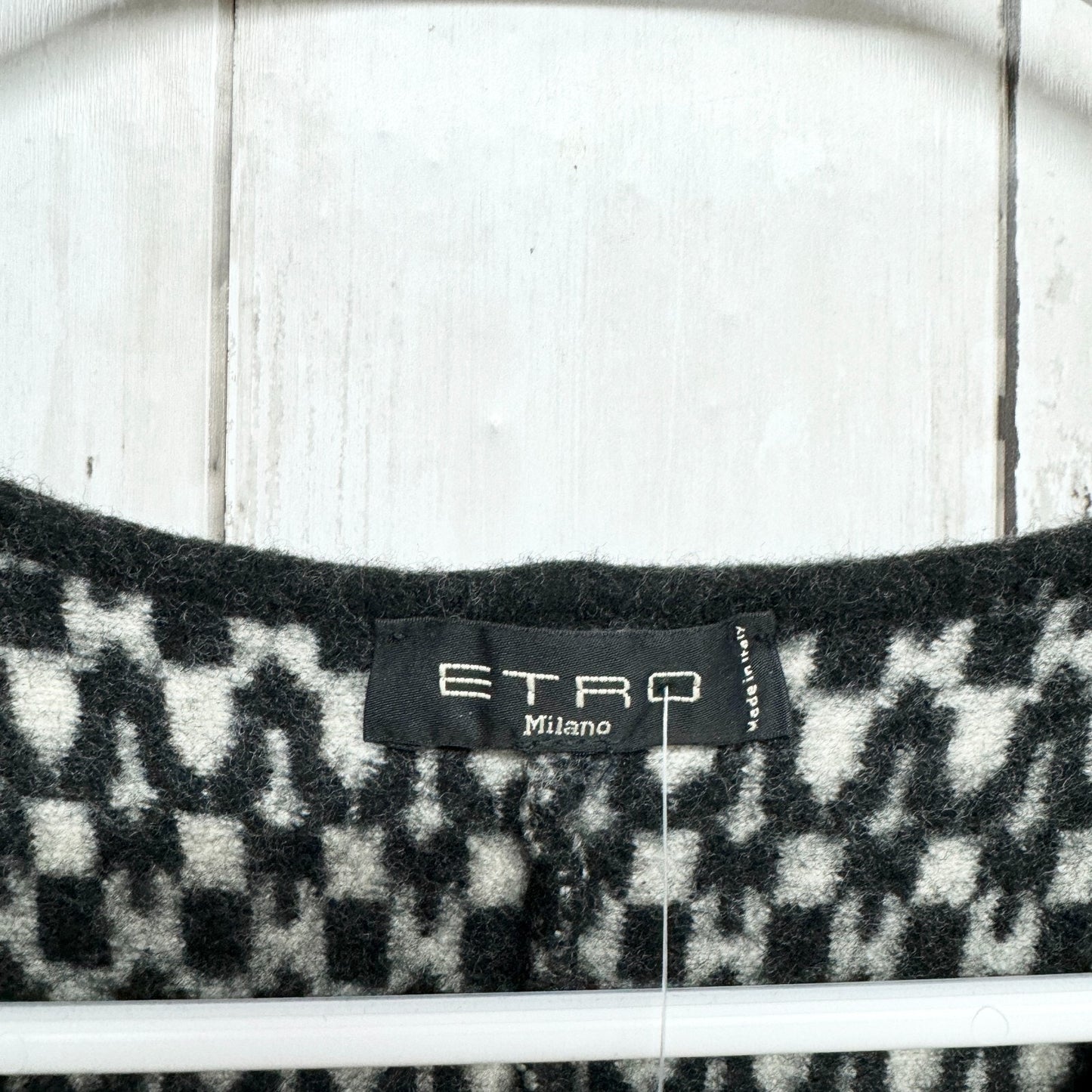 Etro Dress Women Size XS Mini Tight Knit Black & White 3/4 Sleeve 100% Lana Wool