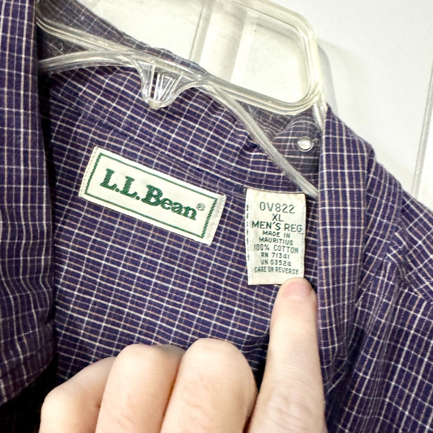 L.L. Bean Button Down Mens Sz XL Purple Plaid Casual Outdoor 100% Cotton Stripe